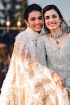 Shop_Mala and Kinnary_White Pearl Embellished Saree Set With Cape_at_Aza_Fashions