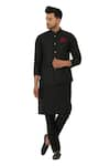 Buy_Manish Nagdeo_Black Cotton Silk Button Front Bundi And Kurta Set _at_Aza_Fashions