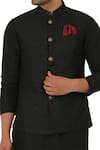 Manish Nagdeo_Black Cotton Silk Button Front Bundi And Kurta Set _at_Aza_Fashions