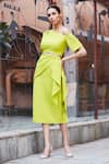 Shop Manika Nanda Green Crepe Spandex Asymmetric Draped Skirt Set at Aza Fashions Shop_Manika Nanda_Green Crepe Spandex Asymmetric Draped Skirt Set _at_Aza_Fashions
