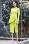 Buy Manika Nanda Green Crepe Spandex Notched Draped Sheath Dress at Aza Fashions Buy_Manika Nanda_Green Crepe Spandex Notched Draped Sheath Dress _at_Aza_Fashions