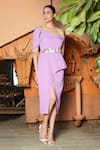 Shop Manika Nanda Purple Crepe Spandex Asymmetric One Shoulder Dress at Aza Fashions Shop_Manika Nanda_Purple Crepe Spandex Asymmetric One Shoulder Dress _at_Aza_Fashions