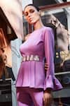 Buy Manika Nanda Purple Crepe Spandex Round Bell Sleeve Top And Pant Set Online at Aza Fashions Buy_Manika Nanda_Purple Crepe Spandex Round Bell Sleeve Top And Pant Set _Online_at_Aza_Fashions