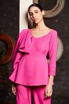 Manika Nanda_Pink Crepe Spandex V Neck Peplum Top And Pant Set _Online_at_Aza_Fashions