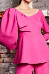 Buy_Manika Nanda_Pink Crepe Spandex V Neck Peplum Top And Pant Set _Online_at_Aza_Fashions
