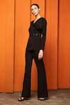 Buy Manika Nanda Black Crepe Spandex V Neck Ruffle Peplum Top And Pant Set at Aza Fashions Buy_Manika Nanda_Black Crepe Spandex V Neck Ruffle Peplum Top And Pant Set _at_Aza_Fashions