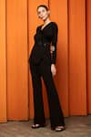 Shop Manika Nanda Black Crepe Spandex V Neck Ruffle Peplum Top And Pant Set at Aza Fashions Shop_Manika Nanda_Black Crepe Spandex V Neck Ruffle Peplum Top And Pant Set _at_Aza_Fashions