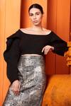 Shop_Manika Nanda_Black Crepe Spandex Bardot Metallic Skirt Set  _Online_at_Aza_Fashions