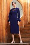 Buy_Manika Nanda_Blue Crepe Spandex Round Pencil-fit Dress With Jacket _at_Aza_Fashions