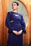 Manika Nanda_Blue Crepe Spandex Round Pencil-fit Dress With Jacket _Online_at_Aza_Fashions