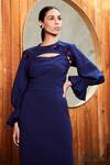 Buy_Manika Nanda_Blue Crepe Spandex Round Pencil-fit Dress With Jacket _Online_at_Aza_Fashions
