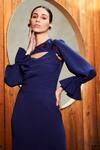 Shop_Manika Nanda_Blue Crepe Spandex Round Pencil-fit Dress With Jacket _Online_at_Aza_Fashions