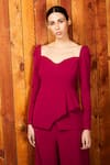 Shop Manika Nanda Pink Crepe Spandex Sweetheart Neck Layered Peplum Top And Pant Set at Aza Fashions Shop_Manika Nanda_Pink Crepe Spandex Sweetheart Neck Layered Peplum Top And Pant Set _at_Aza_Fashions