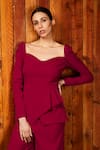 Manika Nanda Pink Crepe Spandex Sweetheart Neck Layered Peplum Top And Pant Set Online at Aza Fashions Manika Nanda_Pink Crepe Spandex Sweetheart Neck Layered Peplum Top And Pant Set _Online_at_Aza_Fashions