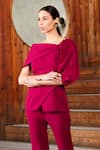 Shop Manika Nanda Pink Crepe Spandex Asymmetric Bell Sleeve Top And Pant Set at Aza Fashions Shop_Manika Nanda_Pink Crepe Spandex Asymmetric Bell Sleeve Top And Pant Set _at_Aza_Fashions