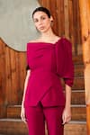 Manika Nanda Pink Crepe Spandex Asymmetric Bell Sleeve Top And Pant Set Online at Aza Fashions Manika Nanda_Pink Crepe Spandex Asymmetric Bell Sleeve Top And Pant Set _Online_at_Aza_Fashions