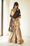 Buy_Shorshe Clothing_Beige Silk And Chanderi Round Kurta & Sharara Pant Set _at_Aza_Fashions