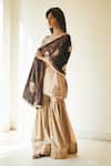 Shop_Shorshe Clothing_Beige Silk And Chanderi Round Kurta & Sharara Pant Set _at_Aza_Fashions