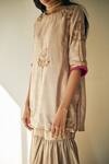 Shorshe Clothing_Beige Silk And Chanderi Round Kurta & Sharara Pant Set _Online_at_Aza_Fashions