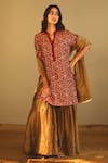 Buy_Shorshe Clothing_Gold Gota Chanderi Embroidery Mandarin Collar Kurta Set _at_Aza_Fashions