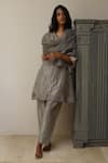 Shop_Shorshe Clothing_Grey Handloom Tissue Notched Kurta Set _at_Aza_Fashions