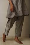 Buy_Shorshe Clothing_Grey Handloom Tissue Notched Kurta Set _Online_at_Aza_Fashions