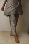 Shop_Shorshe Clothing_Grey Handloom Tissue Notched Kurta Set _Online_at_Aza_Fashions