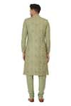 Shop_Manish Nagdeo_Green Cotton Silk Block Print Sherwani And Kurta Set _at_Aza_Fashions