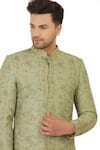 Buy_Manish Nagdeo_Green Cotton Silk Block Print Sherwani And Kurta Set _Online_at_Aza_Fashions