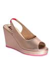 Shop_Veruschka by Payal Kothari_Pink Pu Leather Peep Toe Wedges_at_Aza_Fashions