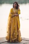 Buy_Heena Kochhar_Yellow Velvet Embroidered Kurta Set_at_Aza_Fashions