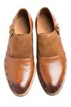 Shop_Dmodot_Brown Suede Hand Polished Monk Shoes_at_Aza_Fashions