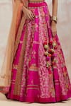 AUM by Asit and Ashima_Fuchsia Blouse And Lehenga Silk & Dupatta Organza Embroidery Mirror V Neck Set _at_Aza_Fashions