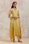 Buy_AUM by Asit and Ashima_Yellow Organza Embroidery Geometric Mandarin Collar Straight Kurta Set  _Online_at_Aza_Fashions