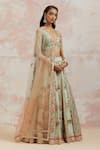 Aum By Asit And Ashima_Blue Blouse And Lehenga Silk & Dupatta Net Cutdana, Sequin & Floral Pattern Set_Online_at_Aza_Fashions