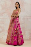 AUM by Asit and Ashima_Fuchsia Blouse And Lehenga Silk & Dupatta Organza Embroidery Mirror V Neck Set _Online_at_Aza_Fashions