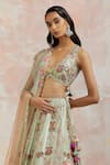 Buy_Aum By Asit And Ashima_Blue Blouse And Lehenga Silk & Dupatta Net Cutdana, Sequin & Floral Pattern Set_Online_at_Aza_Fashions