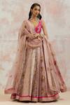 Buy_Aum By Asit And Ashima_Fuchsia Blouse , Lehenga Banarasi And Dupatta Net Mirror, Thread, Set