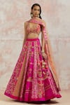 Buy_AUM by Asit and Ashima_Fuchsia Blouse And Lehenga Silk & Dupatta Organza Embroidery Mirror V Neck Set 