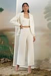 Buy_Febo6_Off White 100% Polyester Floral, Sequin Notched Embellished Jacket And Pant Set _at_Aza_Fashions
