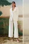 Buy_Febo6_Off White 100% Polyester Floral, Sequin Notched Embellished Jacket And Pant Set _Online_at_Aza_Fashions
