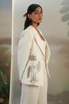 Shop_Febo6_Off White 100% Polyester Floral, Sequin Notched Embellished Jacket And Pant Set _Online_at_Aza_Fashions