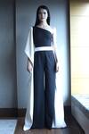 Buy_Swatee Singh_White Heavy Crepe Asymmetric Draped Colorblock Jumpsuit _at_Aza_Fashions