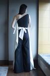 Shop_Swatee Singh_White Heavy Crepe Asymmetric Draped Colorblock Jumpsuit _at_Aza_Fashions