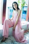 Swatee Singh_Pink Heavy Crepe Round Draped Jumpsuit _Online_at_Aza_Fashions