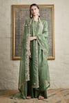 Buy_Prisho_Green Silk Embroidered Floral Round Organza Kurta Sharara Set  _at_Aza_Fashions