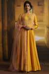 Buy_Anju Modi_Yellow Silk Chanderi Anarkali With Dupatta_at_Aza_Fashions