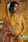 Buy_Anju Modi_Yellow Silk Chanderi Anarkali With Dupatta_Online_at_Aza_Fashions