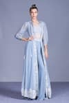 Buy_Mishru_Blue Organza Round Jacket And Chanderi Pant Set  _at_Aza_Fashions