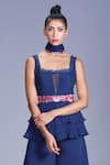 Shop_Mishru_Blue Chiffon Square Neck Embroidered Peplum Top And Layered Pant Set  _at_Aza_Fashions